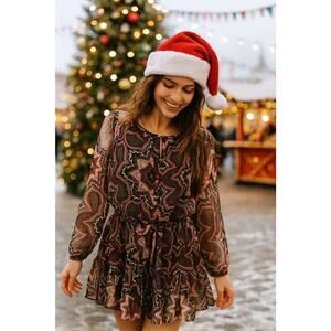 Gypsy 05 Silk Mini Dress XS Red Black Sheer Boho Holiday Party Festival